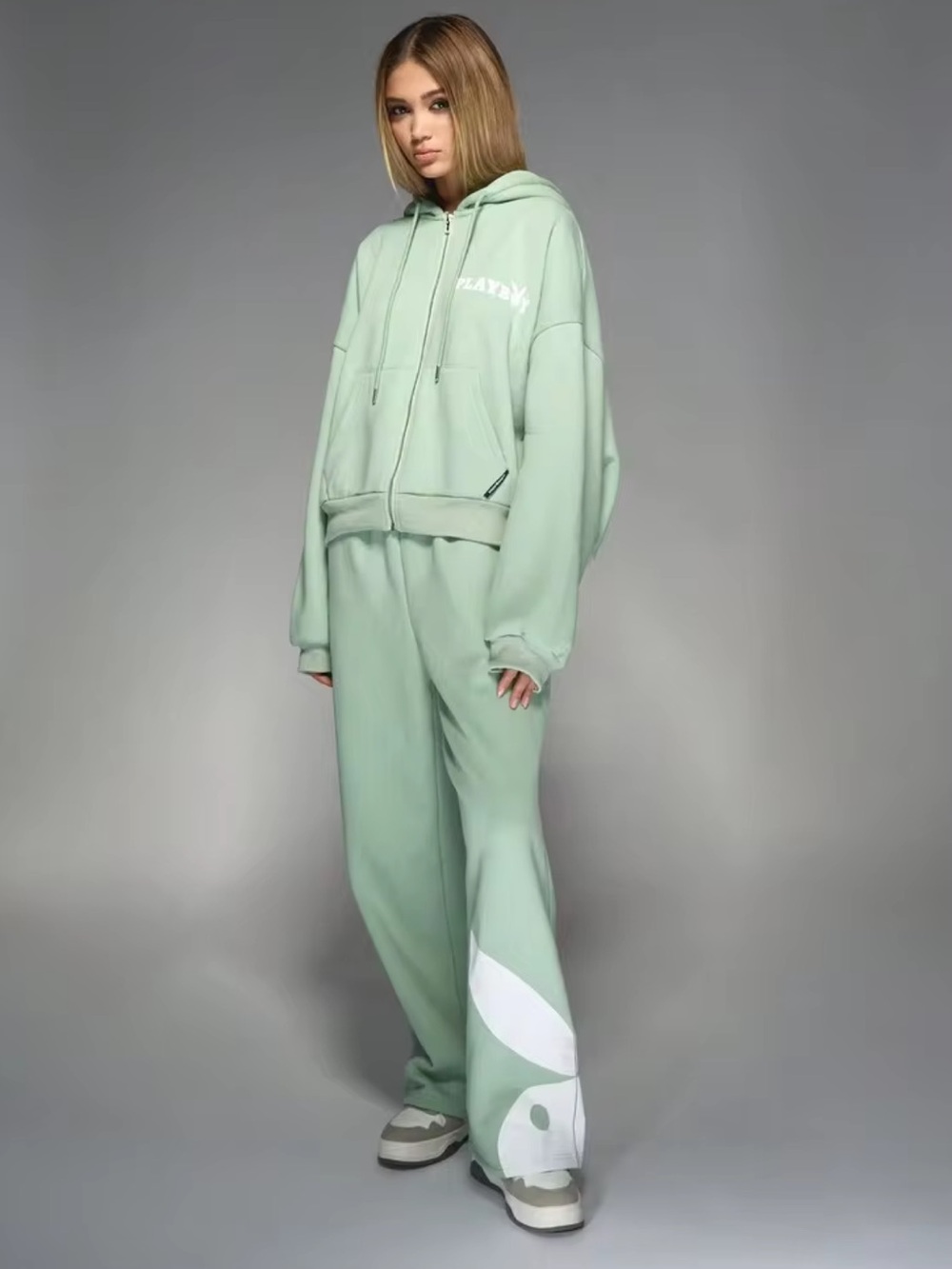 Playboy x Missguided 2 pc Logo Relaxed Fit Loungewear Track Set Large Green BNWT